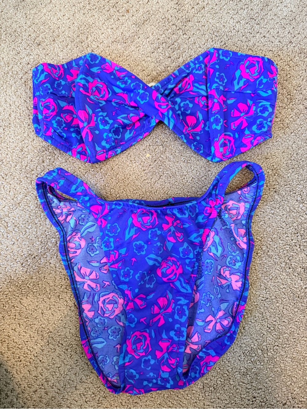 Vintage 90’s Strapless Floral Bikini Set with  Super High Thigh Cut